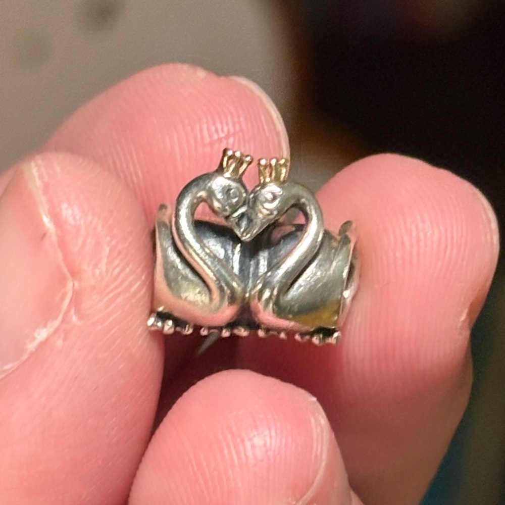 Retired two tone pandora love birds swans charm